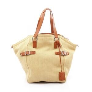 SAINT LAURENT Yves Rive Gauche Downtown Tote Bag Raffia Yellow Brown